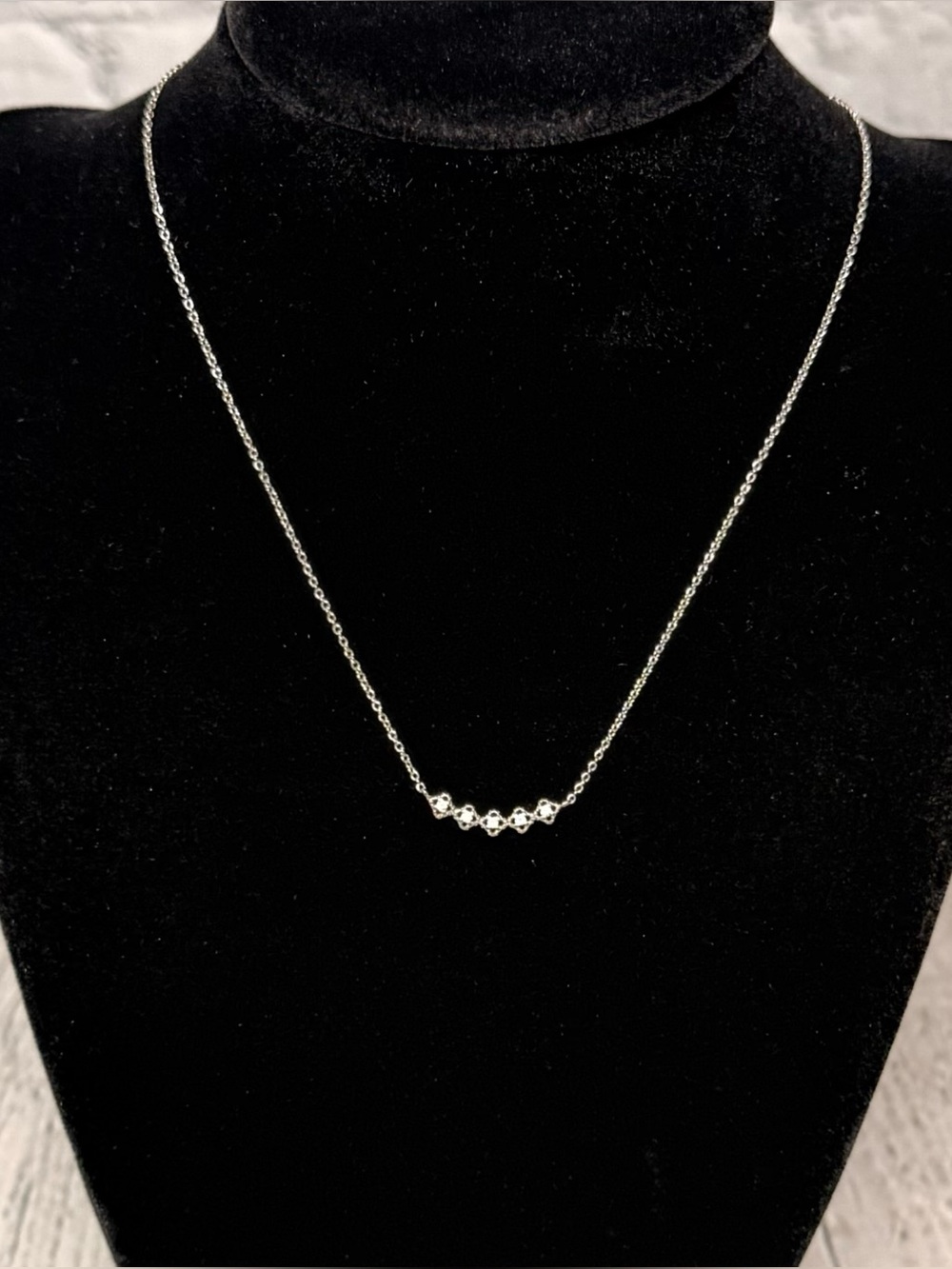 Silver Crystal Clover Bar Necklace
